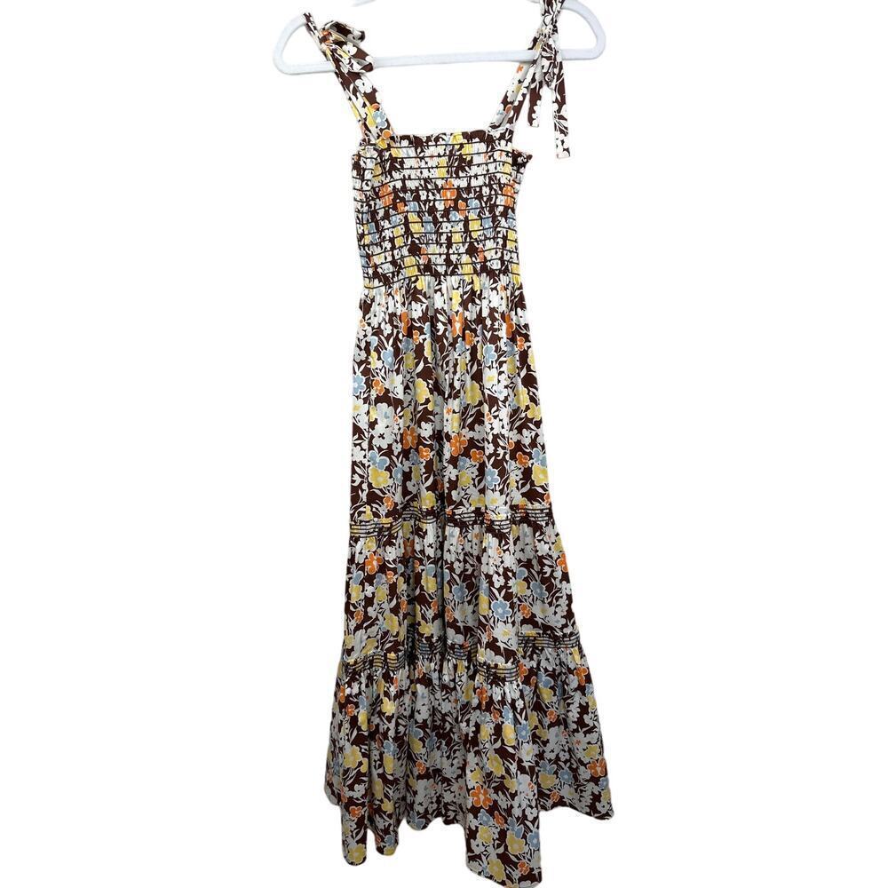 Tory Burch Floral Tie-Shoulder Smocked Sun Dress Reverie Size X Small - Picture 9 of 14